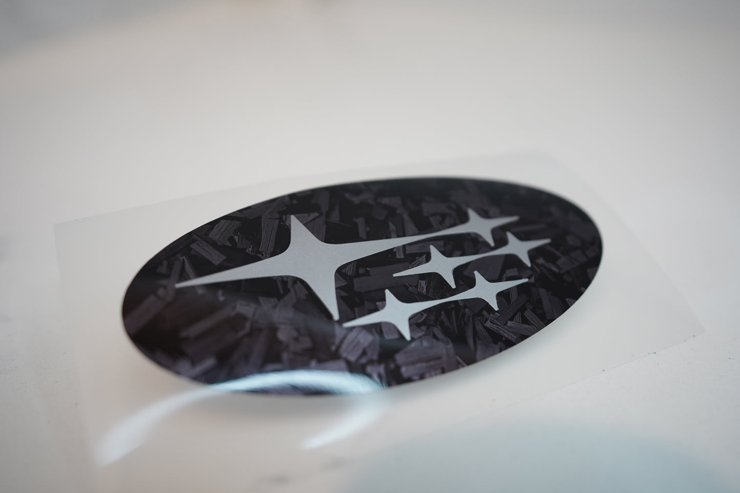 Subaru Emblem OVERLAY Forged Carbon Fiber Oval Decal Badge