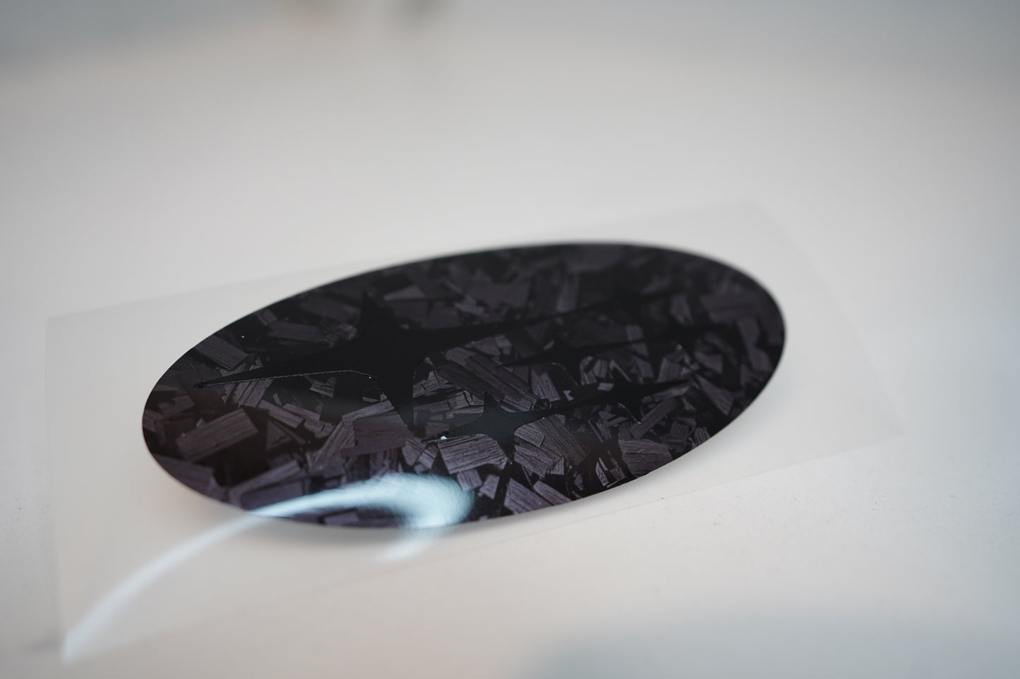 Subaru Emblem OVERLAY Oval Decal Badge Forged Carbon Fiber BLACKOUT