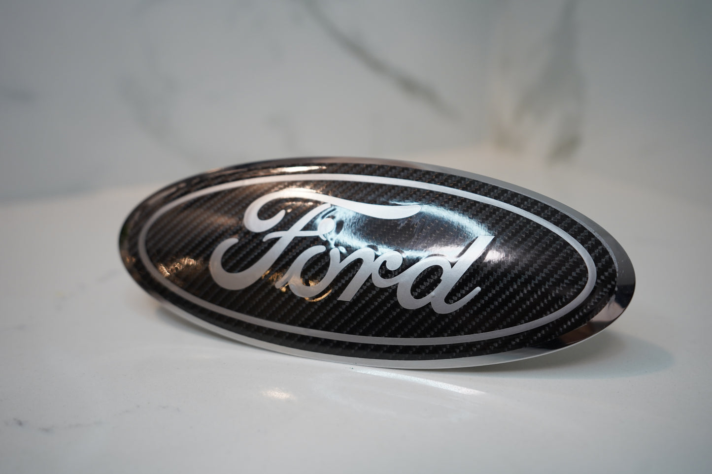 Ford Gloss CARBON FIBER Emblem Overlay Oval Decal Sticker Realistic