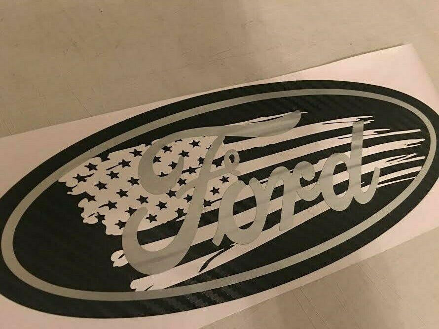 Carbon Fiber Ford F250 F350 Emblem Worn American Flag Overlay Badge Vinyl Decal