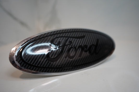 Ford Gloss CARBON FIBER Emblem Overlay Oval BLACKOUT Decal Sticker Realistic