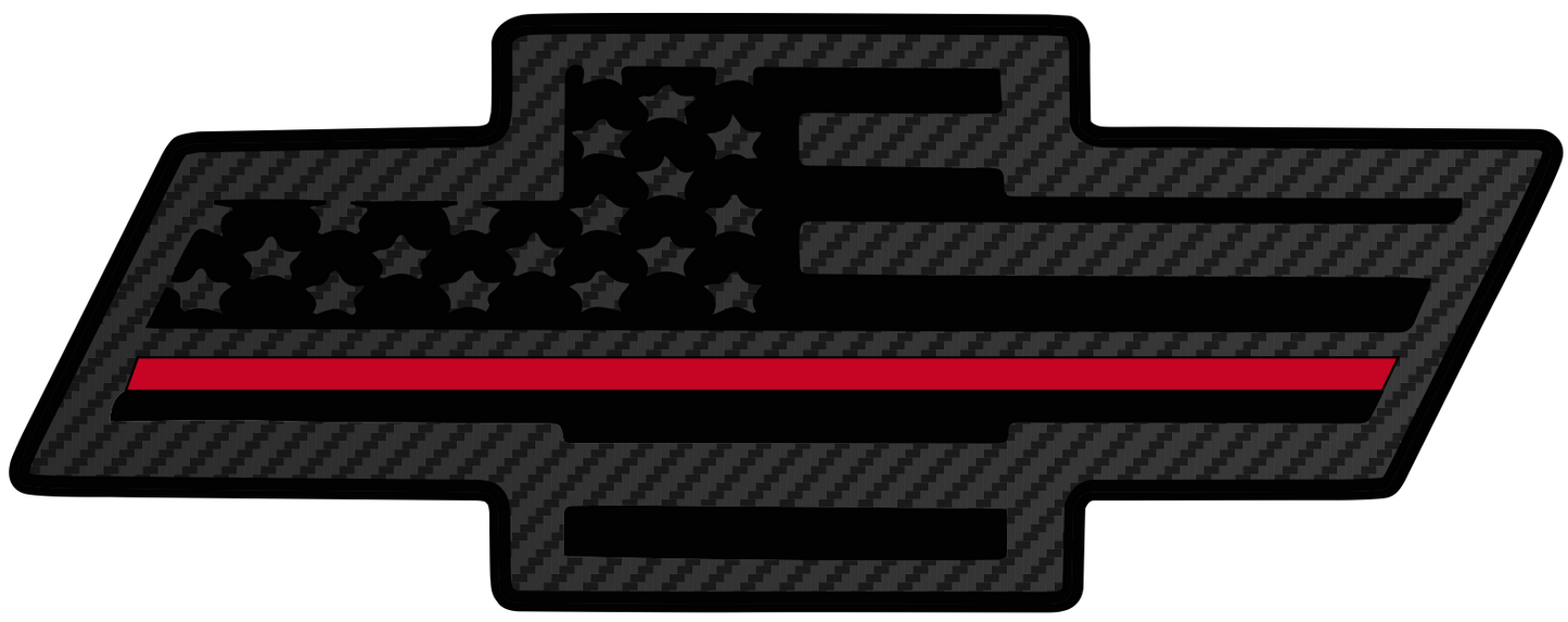 Chevy Bowtie American Flag Fire Dept EMS Thin Red Line Emblem Overlay Badge Decal Sticker