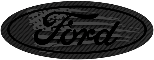 Ford Carbon Fiber BLACKOUT American Flag Emblem Overlay Oval Decal Sticker
