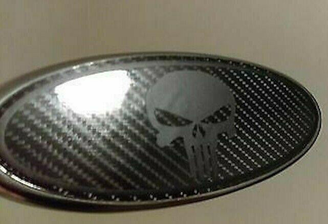 Ford Oval Punisher Skull Emblem Carbon Fiber Overlay Badge BLACKOUT Vinyl Decal