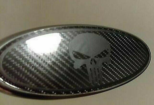 Ford Oval Punisher Skull Emblem Carbon Fiber Overlay Badge BLACKOUT Vinyl Decal