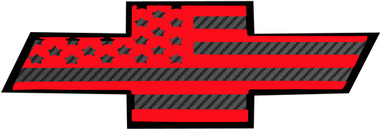 Chevy Silverado Bowtie Red AMERICAN Flag CARBON FIBER Emblem Overlay Badge